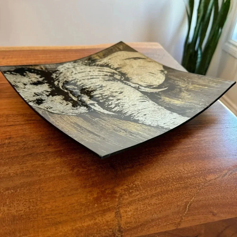 Glass Elephant Curved Serving Tray - Square